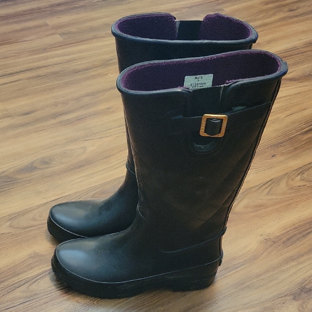 Sperry Black and Purple Winter Rain Boots